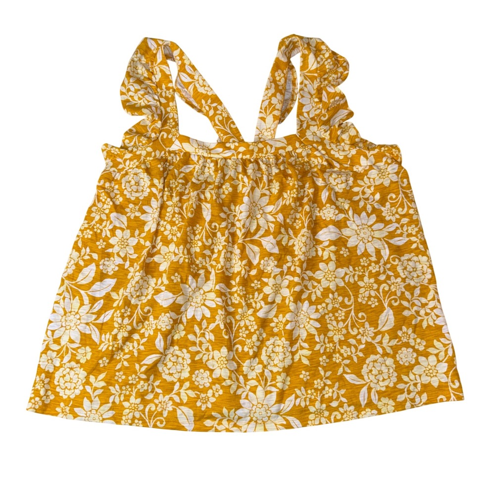 LC Lauren Conrad Ruffle Sleeve Tank Top 1X Yellow Floral Slub Knit Plus Size NWT